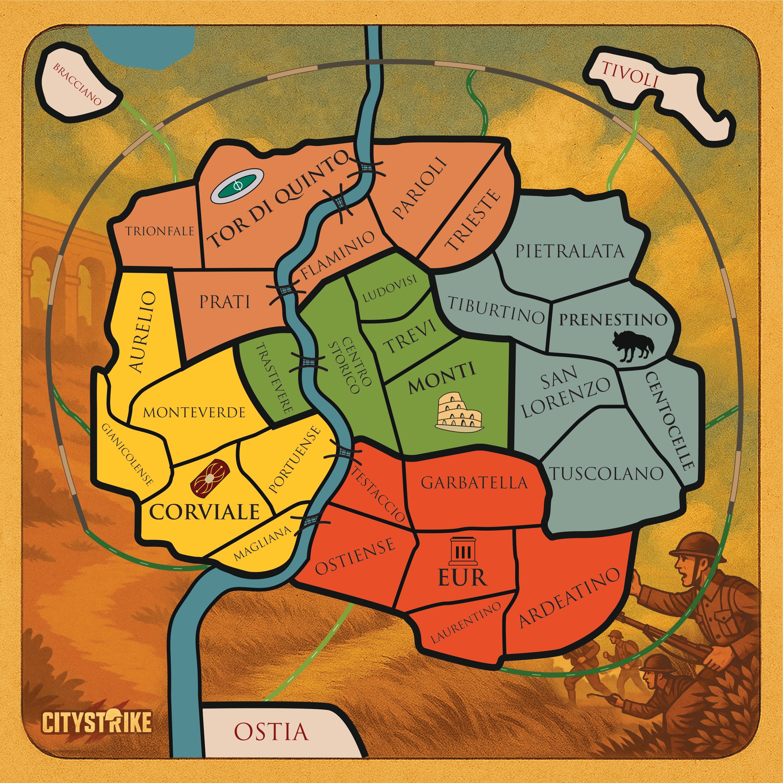 Board game map of Rome 45x45 cm